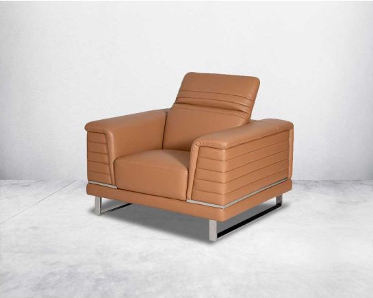 leather  single seater sofa with side view.