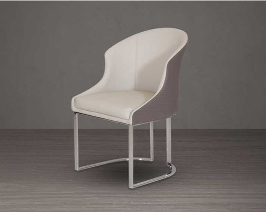This dining chair stands resplendent with a rich contemporary look. It is crafted in faux leather upholstery and comes in two colours with glossy, silver-plated, stainless steel legs