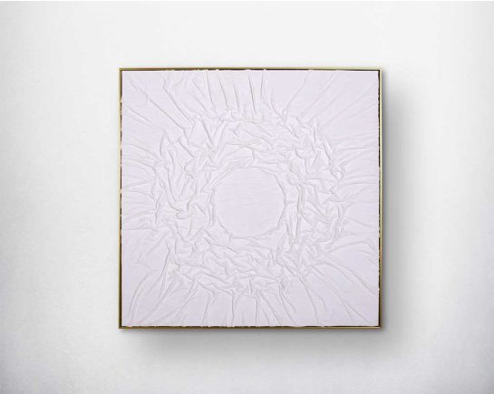 Abstract acrylic painting on canvas with gold frame perfect to enhance any modern and contemporary space.