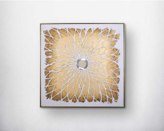 Abstract acrylic painting on canvas with gold frame perfect to enhance any modern and contemporary space.