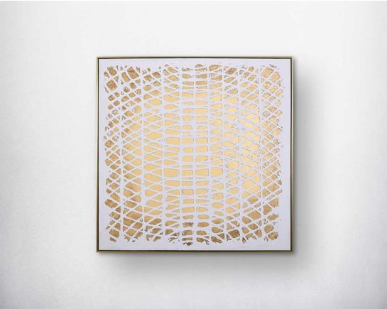 Abstract acrylic painting on canvas with gold frame perfect to enhance any modern and contemporary space.