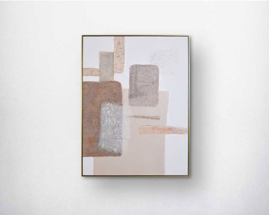 Abstract acrylic painting on canvas with gold frame perfect to enhance any modern and contemporary space.