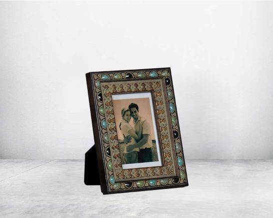 Photo frame in wood with stone embellished decorative frame in modern classic design. small