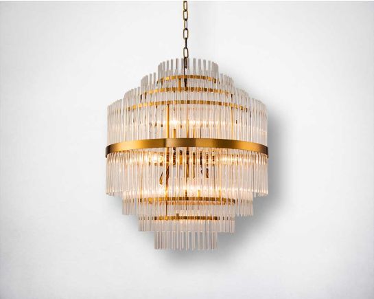 Add glamour to your space with this art deco style beautiful pendant lamp. This 7-Light crystal pendant lamp features clear glass rods on a round metal frame.