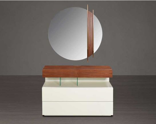 The dresser comes in beige glossy finish & light walnut top with two spacious drawers 