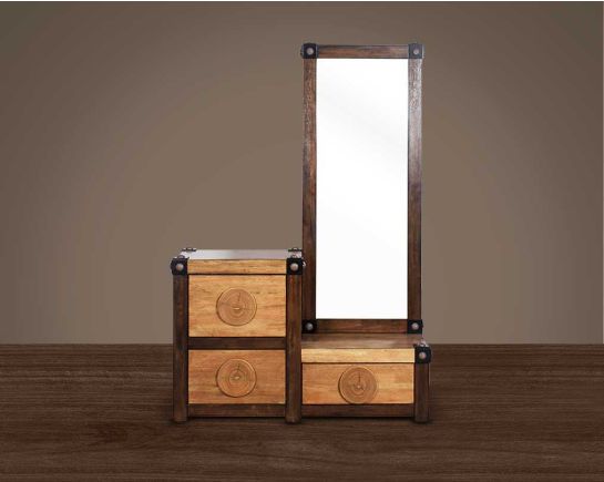Dresser in wood & oak veneer with 3 drawers and a mirror.