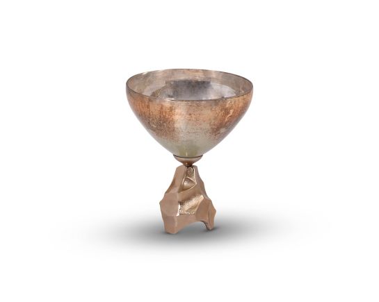 Decorative bowl in champagne glass and antique gold aluminium base large