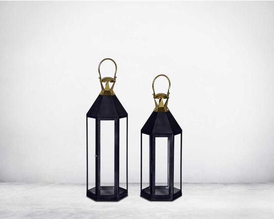 Lantern with clear glass and gold plated stainless steel. 1 large 2 small