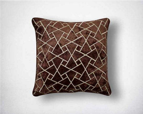 Antique gold rayon velvet & poly silk embroidered cushion.