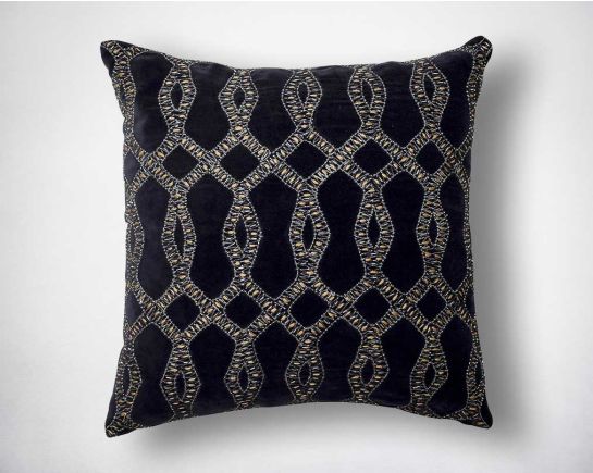 Blue & antique silver poly silk embroidered cushion.