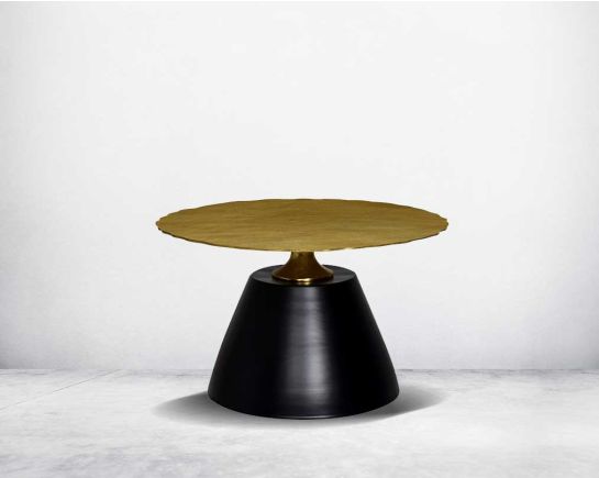 This round coffee table comes with an antique gold top and black aluminium conical base.