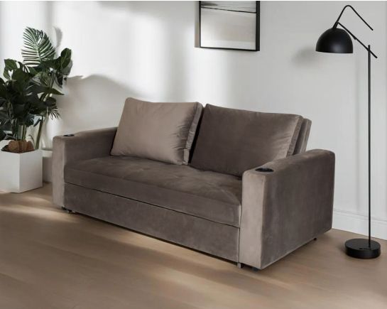 Our stylish sofa cum bed that enhances the aesthetic appeal of your living space. Featuring wide arm rests with two glass holders and deep cushioned seat that offers maximum utility space.