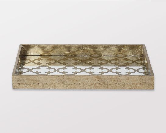 Rectangular tray in antique champagne with mirror base.